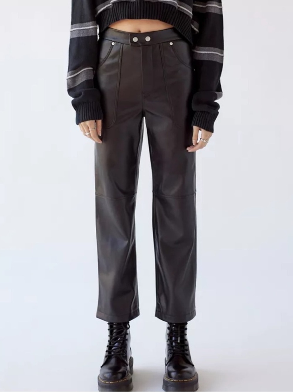 BLANK NYC Baxter Vegan Leather Straight Leg Pants Ribcage Pant Black 27